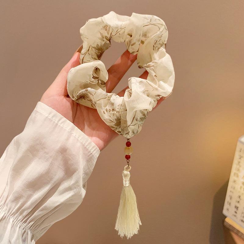 Early spring fresh large intestine hair band simple striped lace headband 2025 new high-end rubber band women's hair tie rope