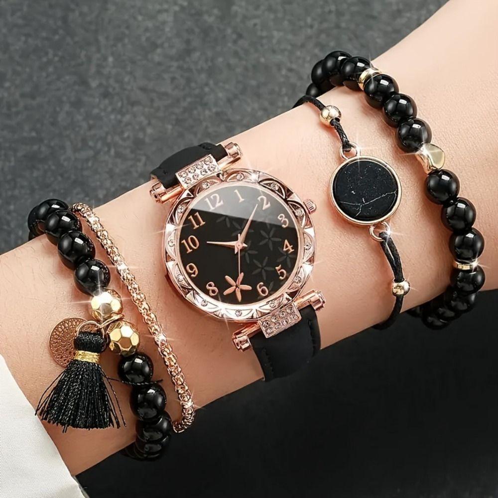 with Leather Strap Watch Bracelet Set Heart Shape Quartz Wristwatch New Watch Jewelry Set  Woman