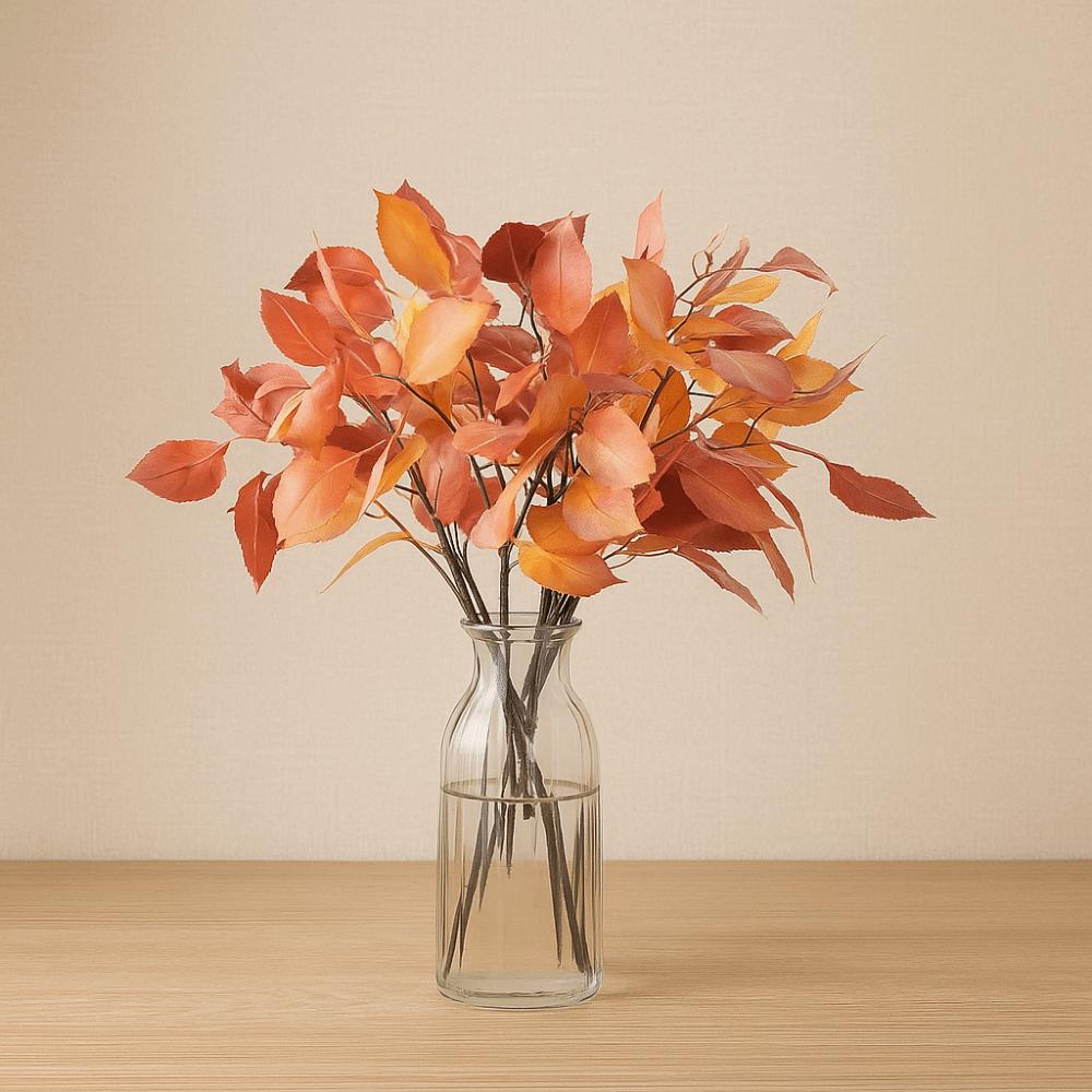 Luxury Simulated Flowers Lifelike Fake Persimmon Leaves  Outdoor Garden Decor