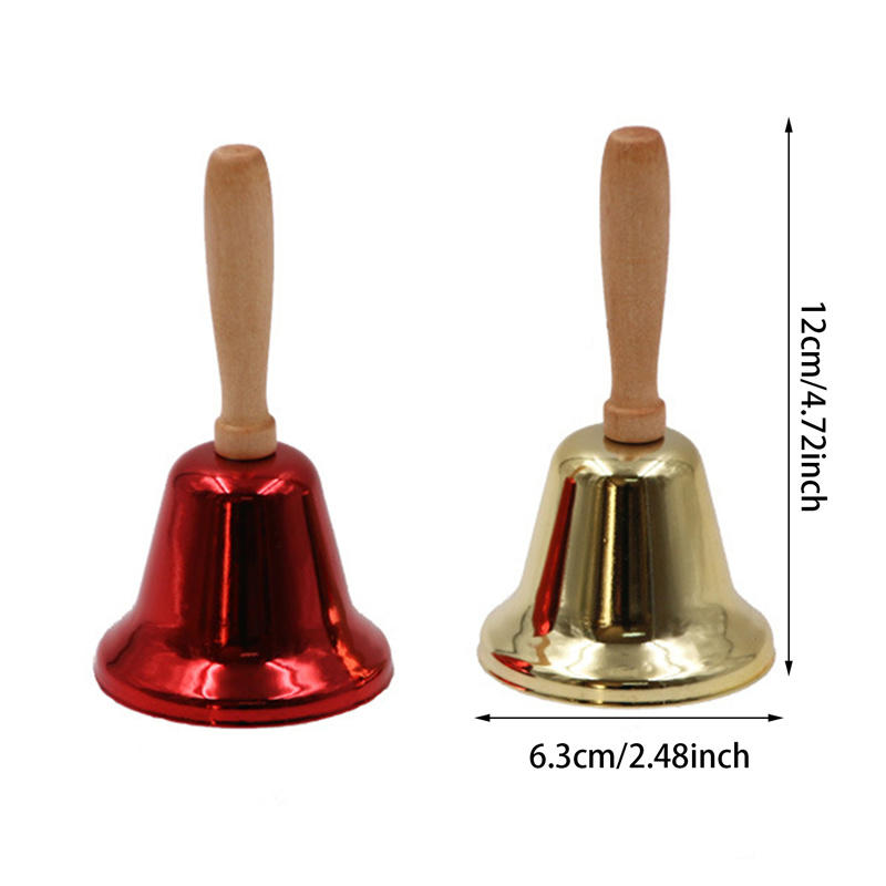 Metal Christmas Hand Call Bell with Wooden Handle Simple Service Dinner Bell for Wedding Party School Office