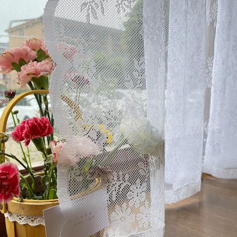 French Country Lace Gauze Curtain for Princess Kitchen Door or Children's Room, Phantom Bay Window, White