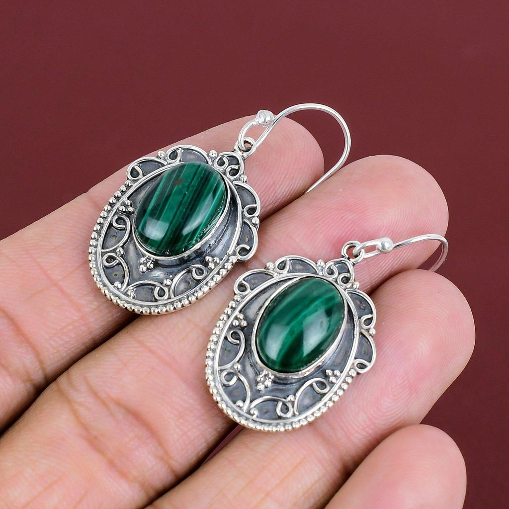 Malachite Earring Natural Gemstone Earrings Designer Jewelry Handmade Earrings 925 Sterling Silver Earring Vintage Earring Engagement Gifts