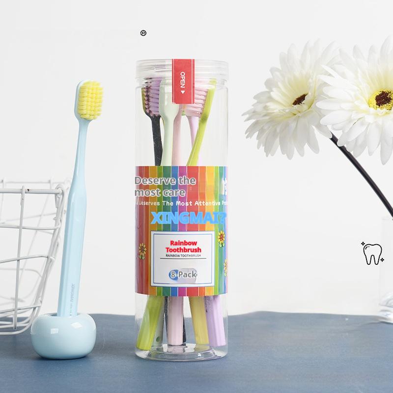 A Bucket of Eight Toothbrushes, Deep Cleaning Without Harming Gums, Various Colors, Rainbow Toothbrushes, 8-Piece Bucket Set, Household