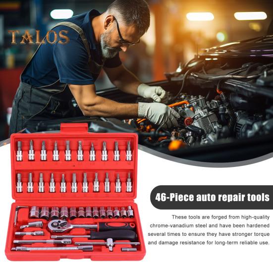 46-teiliges Auto-Schraubenschlüssel-Set, starke Drehmomentschlüssel, Auto-Reparaturwerkzeuge für Autos, Fahrräder, Motorräder, Antriebsnüsse, Sechskant-Sets für PH, SL, PZ, HEX, T-Bohrer