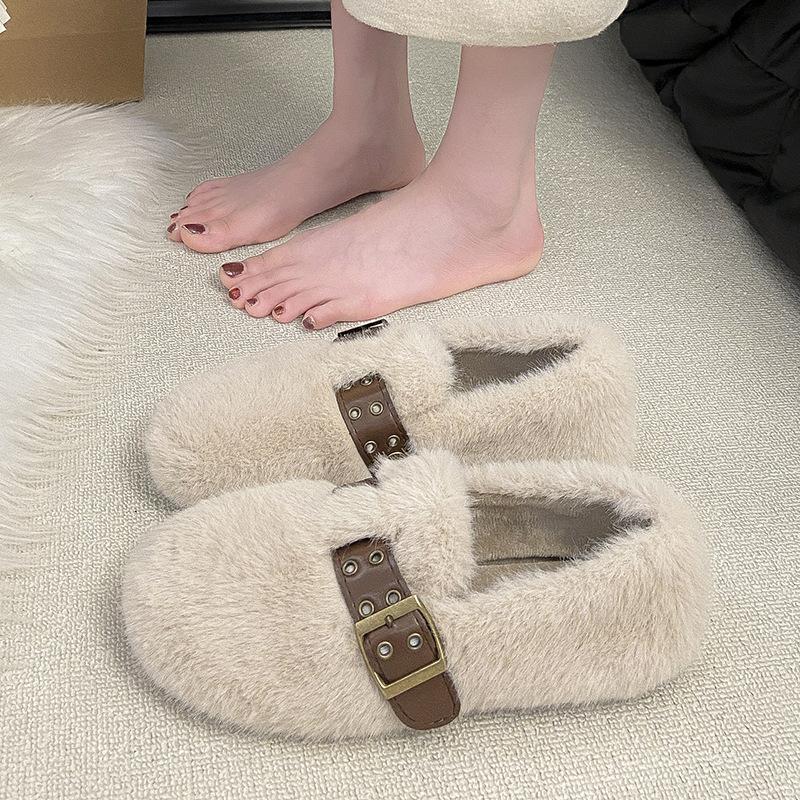 

Туфли Мао Мао женская обувь верхняя одежда 2025 новая осень и зима однопедальные туфли Doudou женские на плоской подошве бархатные термохлопковые туфли 40