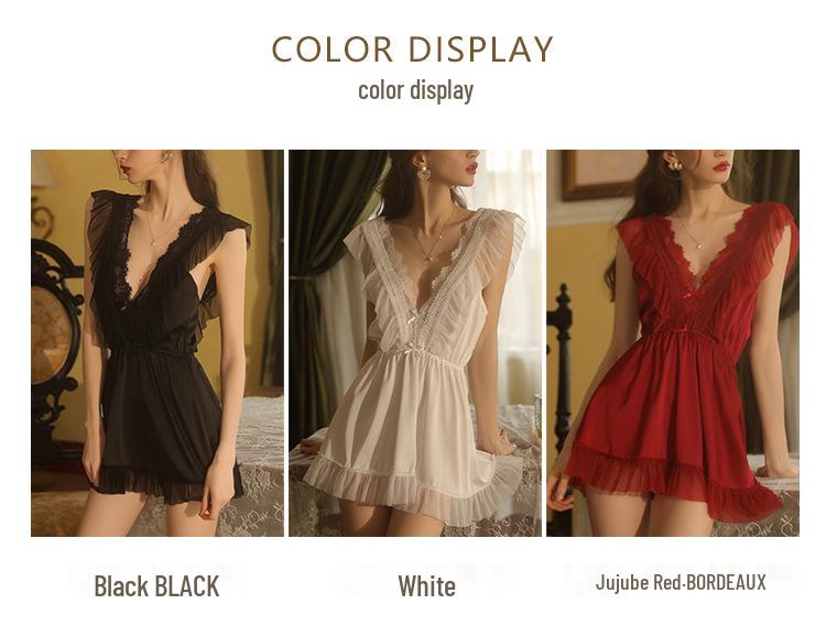 Guiruo Sexy Deep V Nightgown & Backless Camisole Set 