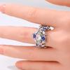 Dazzling Inlaid Imitation Moonstone Enamel Women's Ring CopperColor Hand Carving Flower Party Jewelry Anniversary Gift