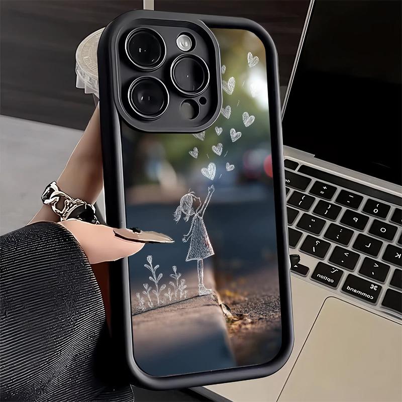 Phone Case for iPhone 17 Air 16E 15 16 Pro Max Nature Cute Child Painting Style Cover 14 Plus 13 12 Mini Soft Shell Silicone Fun