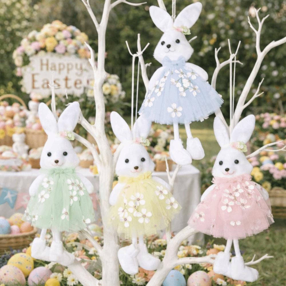 Multi-Color Hanging Rabbit Pendant Yarn Skirt Easter Bunny Doll Flower Dress Bunny Festive Gift