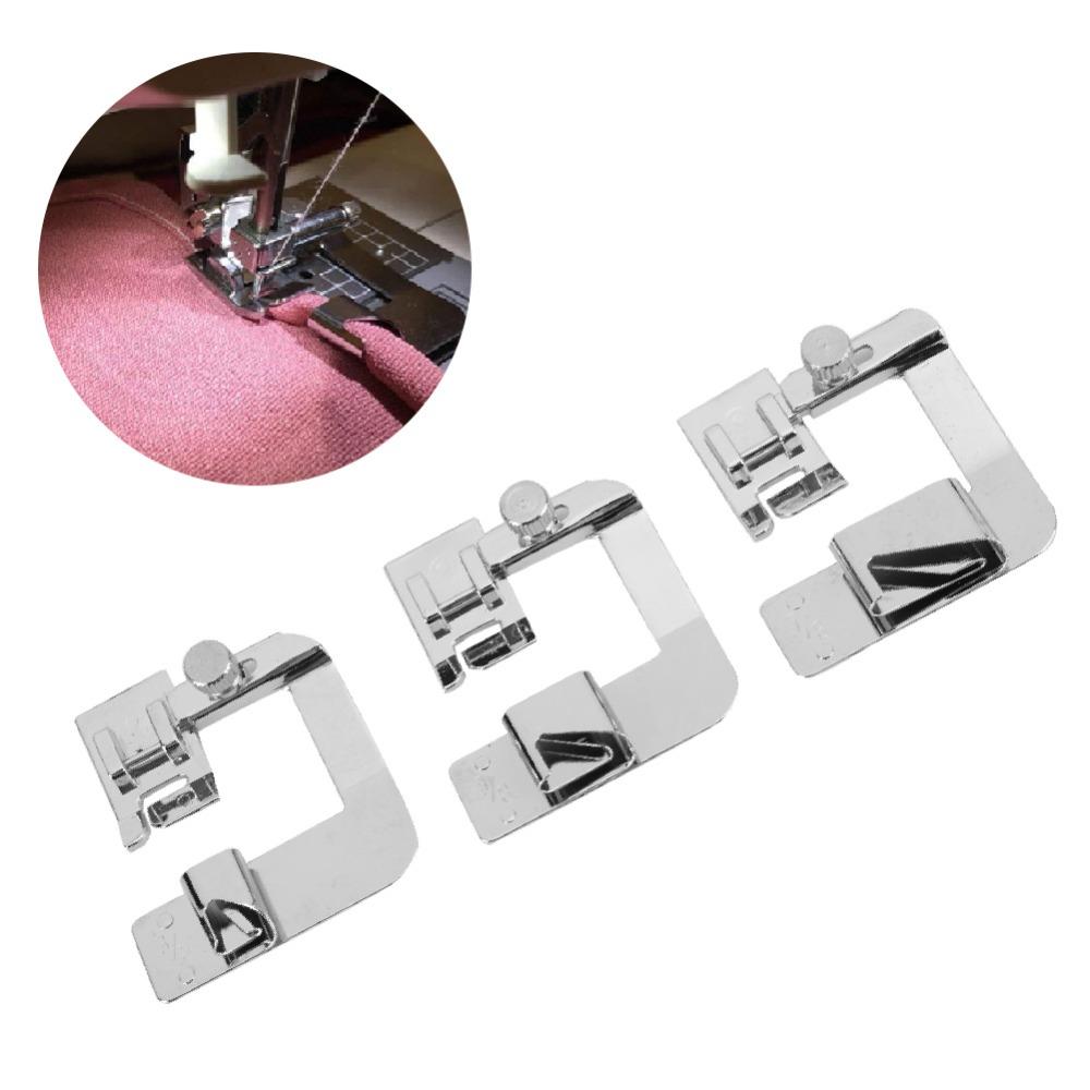 3pcs Zinc Alloy Rolled Hem Foot Professional Universal Fit Sewing Machine Presser Foot Precision Multifunctional Hemmer Foot Set