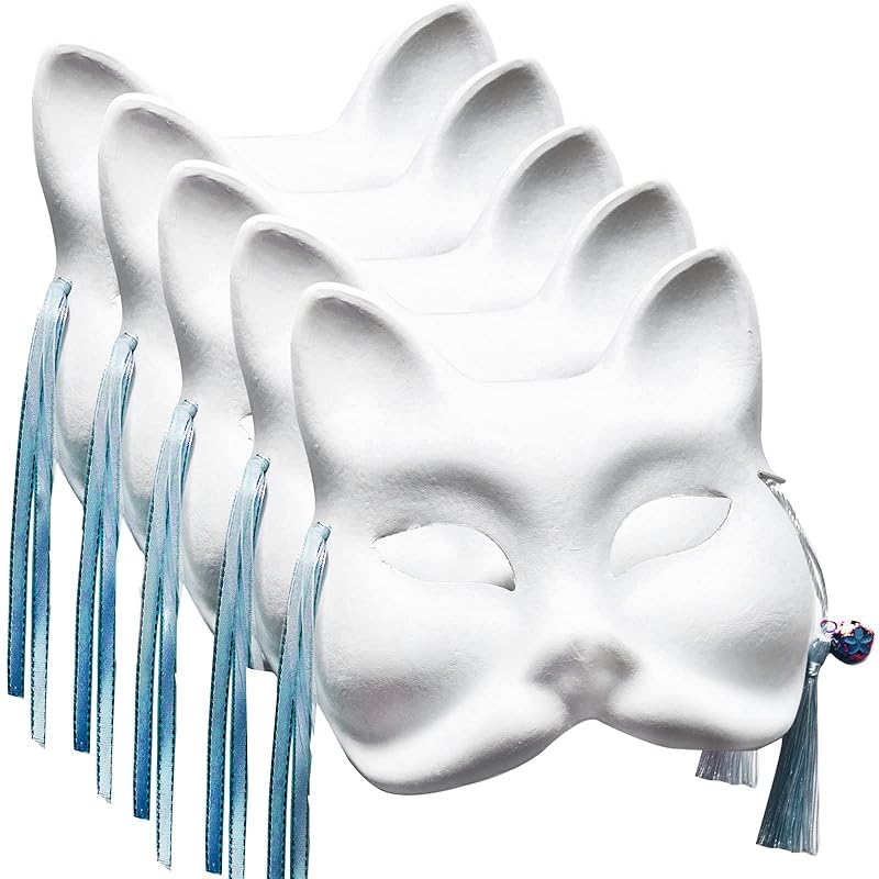 

[ZJUAN] fox mask fox mask Plain color cat mask cat mask Half face white made of paper pulp Original production coating paints DIY paint stage summer