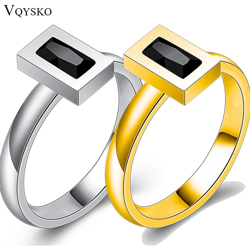 New Fashion Black Square Crystal Brand Jewelry Accessories Ring Unique Stainless Steel Rings for Women