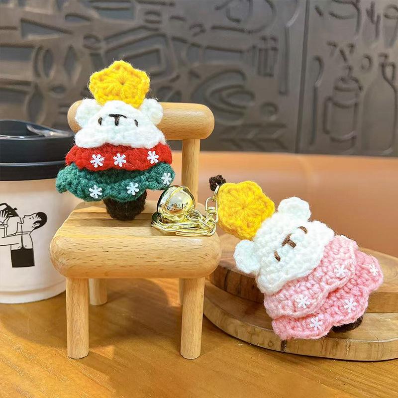 Creative New Wool Knitting Christmas Tree Bells Plush Doll Keychain Exquisite Cute Bag Decoration Pendant Couple Christmas Gift