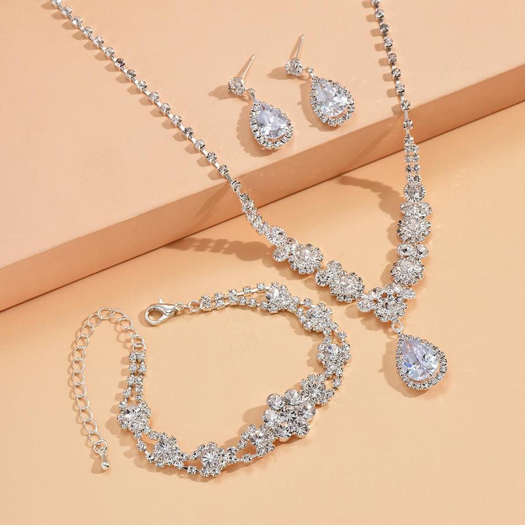 Bridal Angel Tears Rhinestone Zircon Necklace & Earrings Set