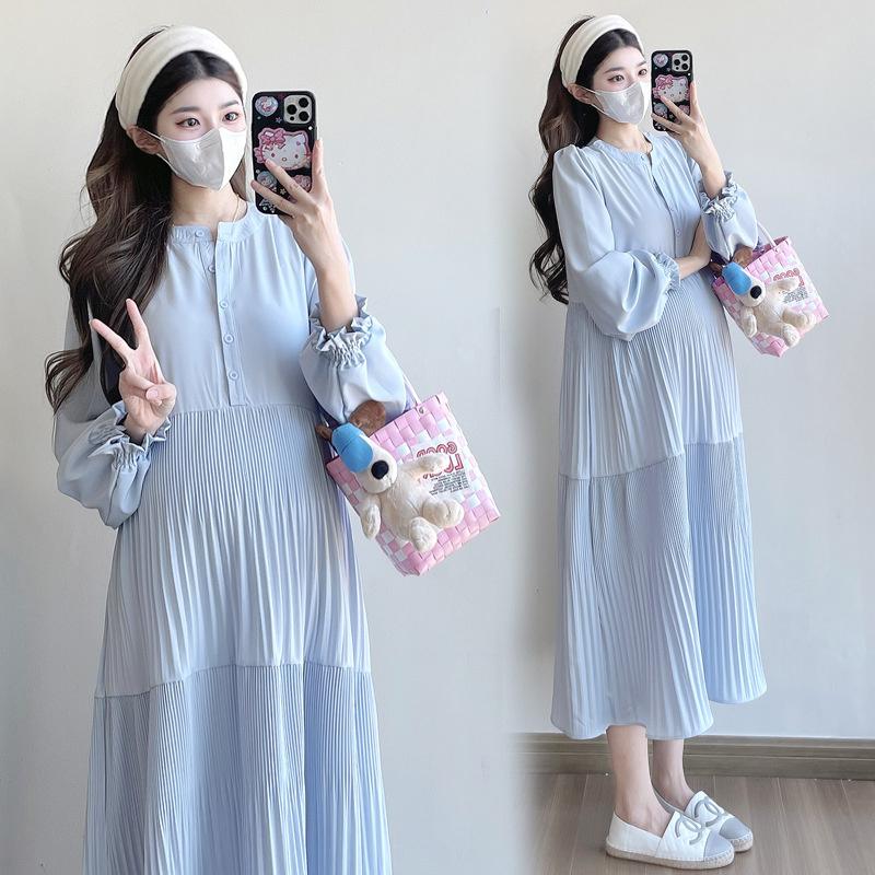 Maternity Dress Spring Autumn 2026 New Fashionable Loose Belly-Covering Shirt Dress Spring Maternity Dress