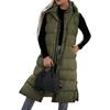 Women Long Hooded Puffer Vest Autumn Winter Loose Sleeveless Padded Coat Plus Size Warm Casual Longline Gilet