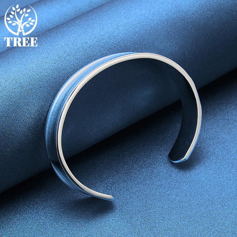 Pulseira ajustável de prata esterlina 925 redonda suave 12 mm joias