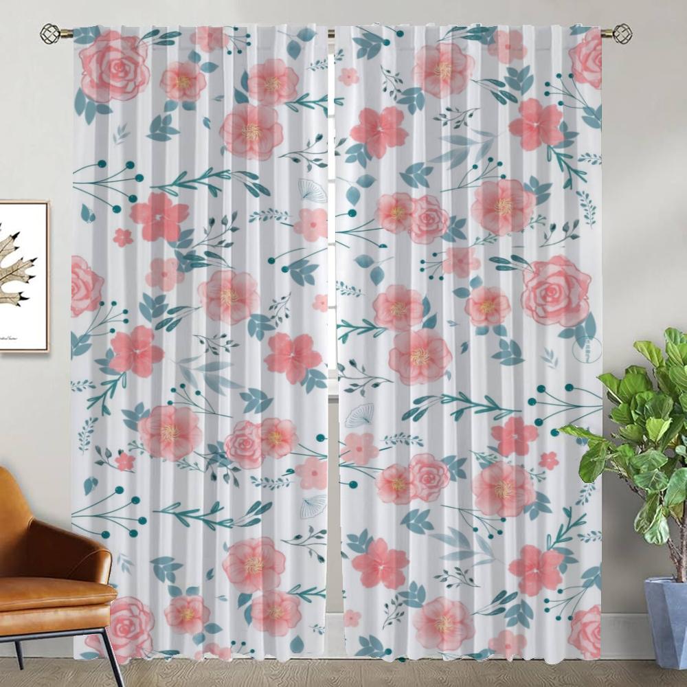 

Украшения на Хэллоуин Цветочные кухонные шторы для гостиной Шторы Тюль для спальни Противомоскитные шторы 2 шт. Разделение W50xH70cmx2pcs-CL