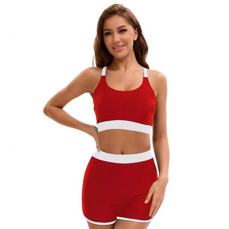 

Women s Color-Blocked Two-Piece Swim Set with Cross-Back Top & High-Waisted Shorts – Sporty Black and Blue Beachwear 3XL