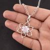 Round Rose Chalcedony Stone Sterling Silver Friend Gift Engagement Boho Pendant PP-18-35
