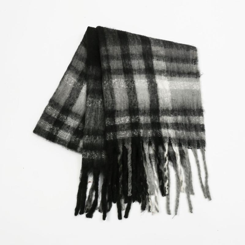 New Mohair Plaid Scarf Women's Autumn and Winter Thickened Warm Student Versatile Fringed Scarf Tide