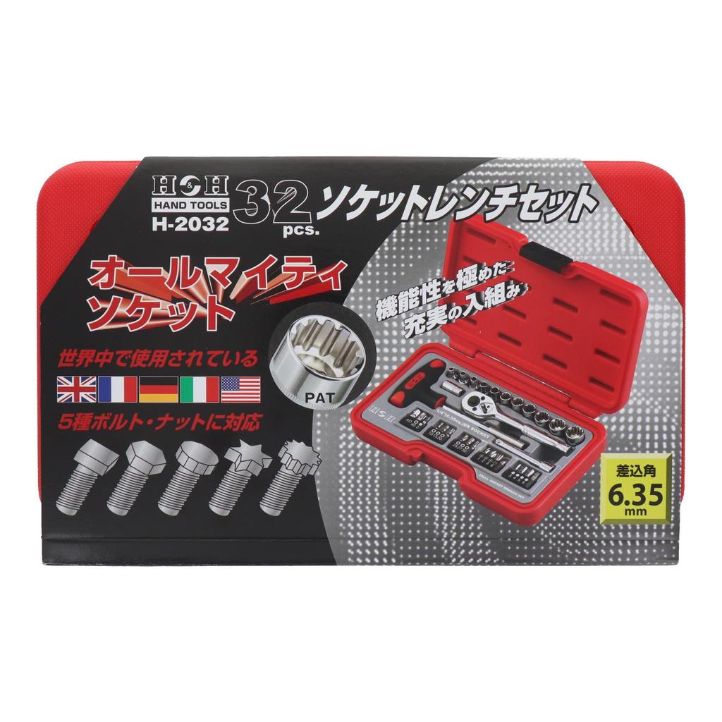 Sankyo Corporation Socket Wrench Set Drive 32 Pieces 1 Set H&H H-2032 Size 6.35mm