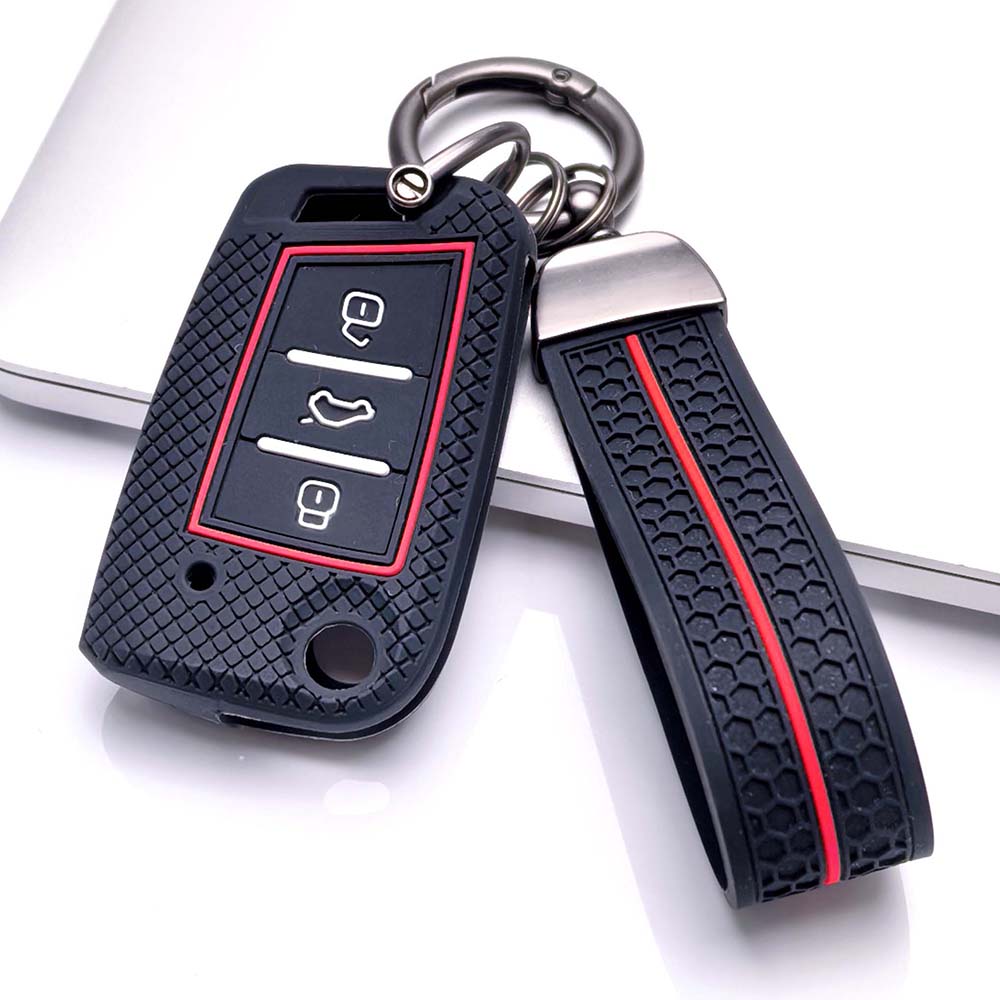 Key Fob Cover for Volkswagen Golf Tiguan Octavia MK7 MK2 Leon Ateca Kodiaq with Keychain Anti-Scratch Guard Shockproof Protection Soft Grip Texture