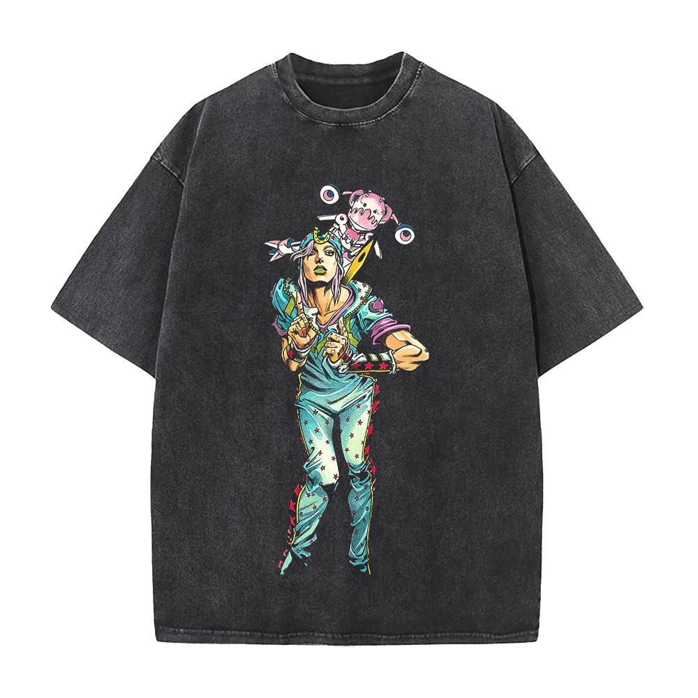 JoJo's Bizarre Adventure Johnny Joestar Tusk Print T Shirt Men Women Clothing Oversized Tshirt Vintage Washed Cotton Streetwear