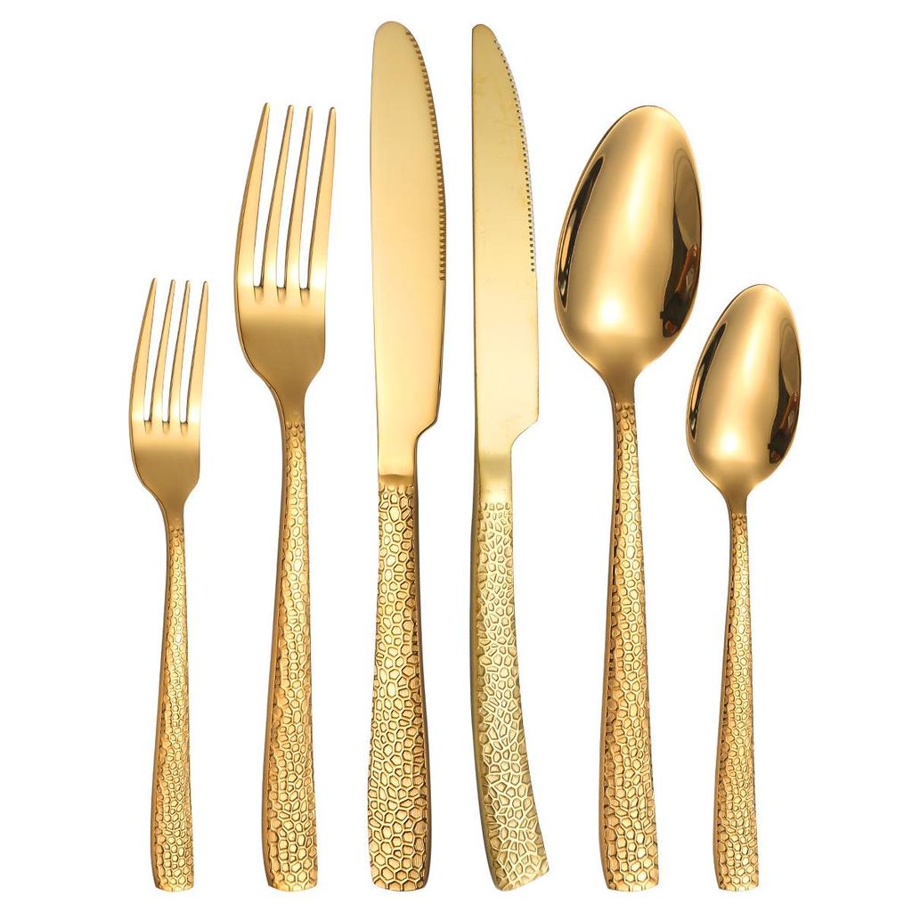 6-Piece Cross-Handle Snake Pattern Titanium-Plated Stainless Steel Cutlery Set (Knife, Fork, and Spoon)