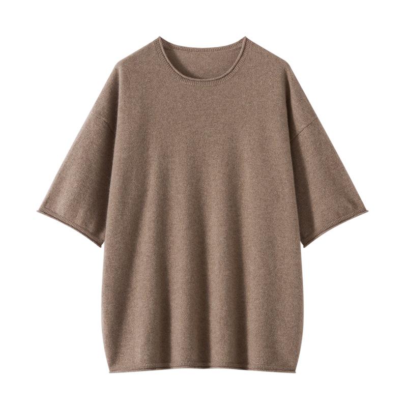 Roll-Edge Round Neck 100% Cashmere Women's Loose Knit Five-Sleeve Top - Autumn/Winter Collection