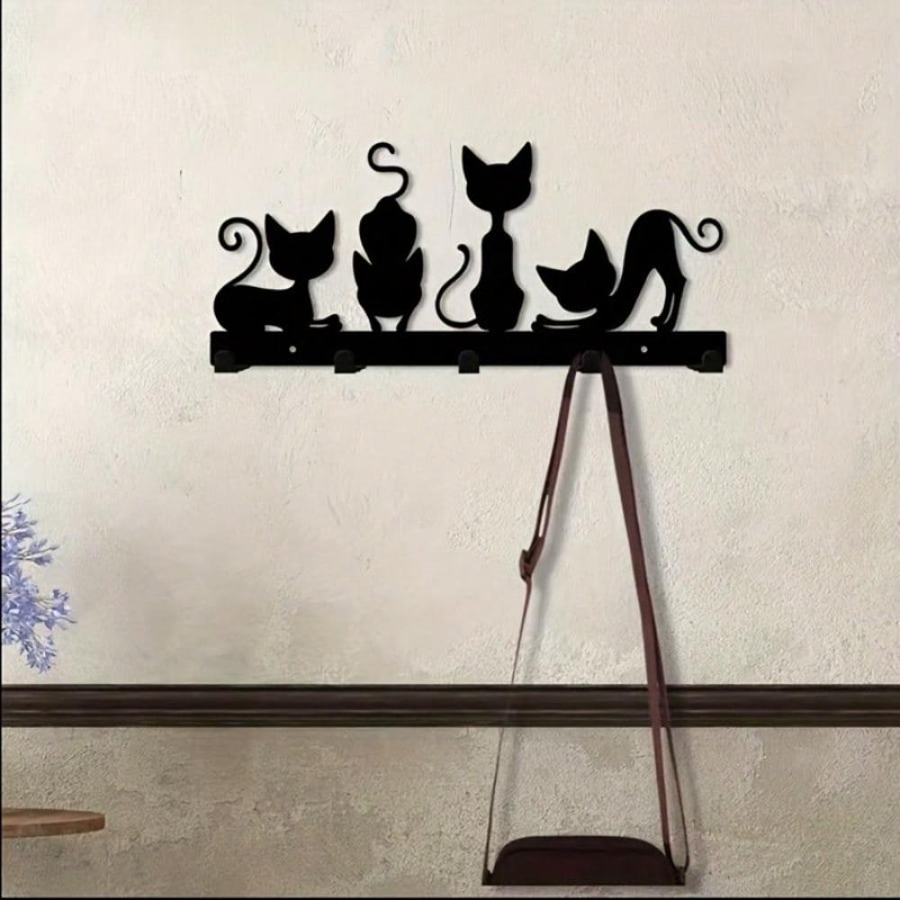 Black Cat Wall Hook Heavy Duty Cast Iron Space Saving Kitchen Bathroom Entryway Gift for Cat Lovers Christmas Key Holder Metal Wall Decor