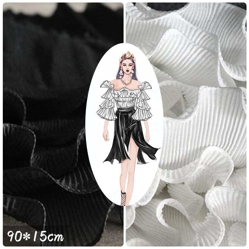 1 Yard Single Layer Pleated Wave 3D Ruffle Designer Fabric Tulle Lace Fabric For Patchwork Sewing Ruffle Applique Collar Decor