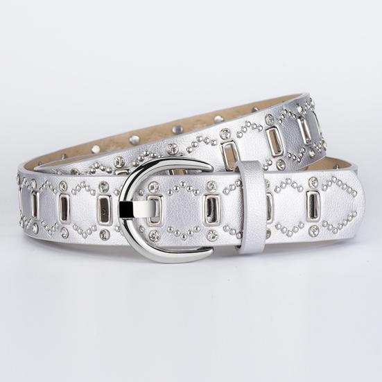 Women Belt Rivet Decor Multi Holes Design Adjustable Length Imitation Leather Belt Faux Leather Punk Style Waistband