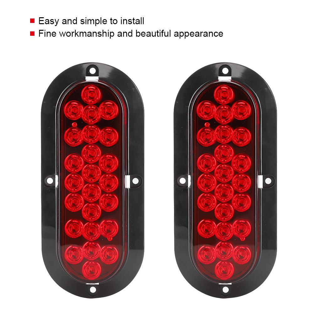 2PCS 6in 24LED Oval Red Brake Taillight Waterproof Rear Lamp for Truck Trailer 12V