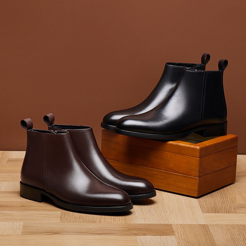 Herren Chelsea Boots mit hohem Schaft Echtes Leder Britisch Business Formelle Anzugschuhe Winter Herbst Rindsleder