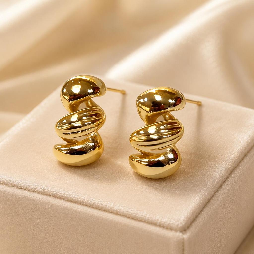 Minimalist Korean Style Irregular Gold Stainless Steel Earrings