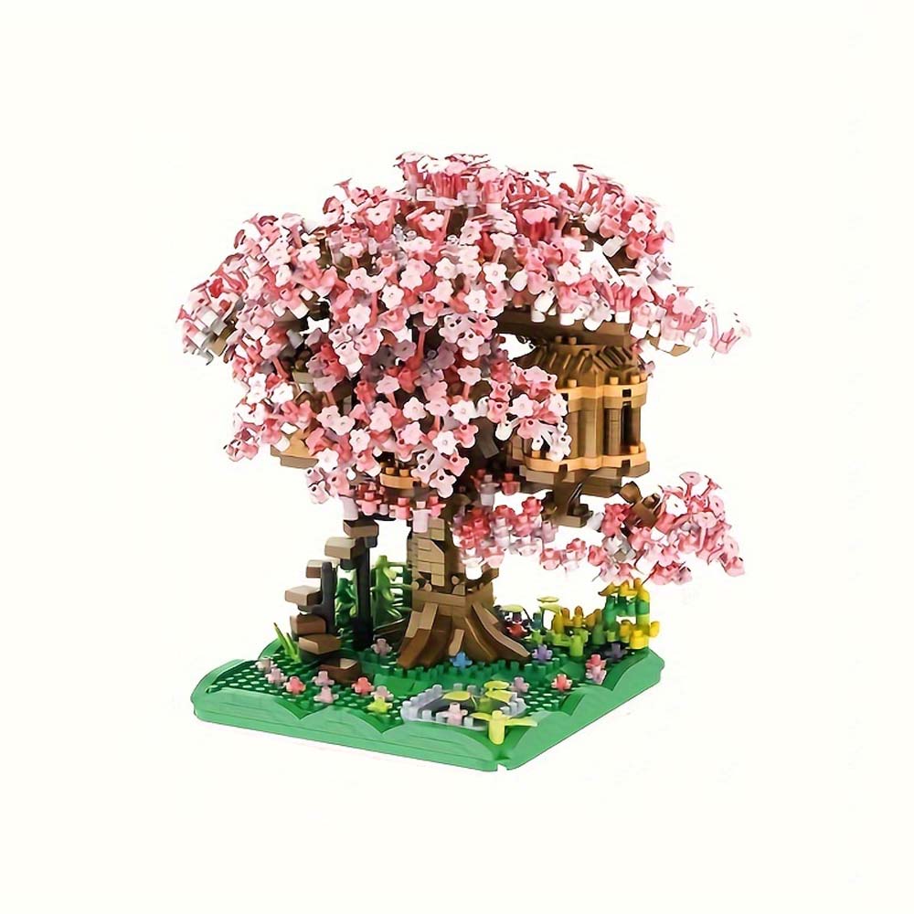 1 set of mini cherry blossom tree DIY 3D building blocks, micro drill small particle building blocks, desktop decoration DIY ass