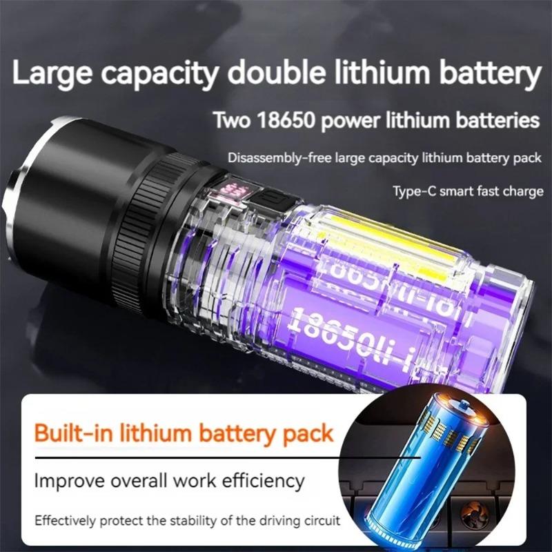 Most Powerful LED Flashlight 3000mah High Power Rechargeable Torch Tactical Lantern Ultra Powerful COB Flashlight With Type-C Charge