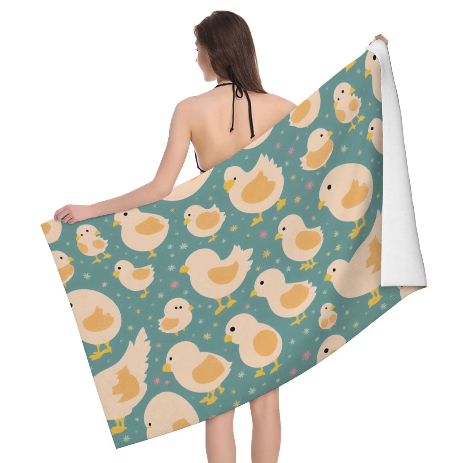 

Farmhouse Chicken Beach Towel Microfiber Quick Dry Bath Towels for Swimmer Absorbent Bathroom Towel for Hotel Gym Spa Yoga Sport W30*H60(CM)