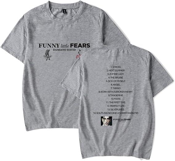 Damiano David T-shirt Grappig Little Fears Album Merchandise T-shirt Unisex Casual Top met Korte Mouwen