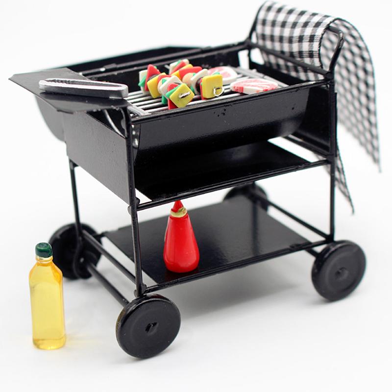 Kitchen Toy For Doll House Picnic Dollhouse Miniature Black Bbq Grill Model Grill Garden Outdoor Decor Kids Pretend Play Toy