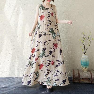 Sleeveless Plus Size Cotton Vintage Floral New In Dresses for Women Casual Loose Long Summer Dress