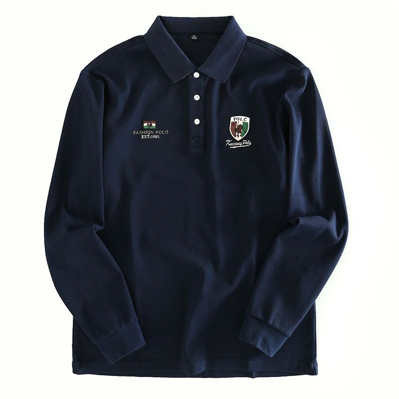 Men's Long-Sleeve Polo Shirt for Export, New Spring/Autumn Style with Embroidered Collar, Light Business Casual Top for Young Men, Trendy