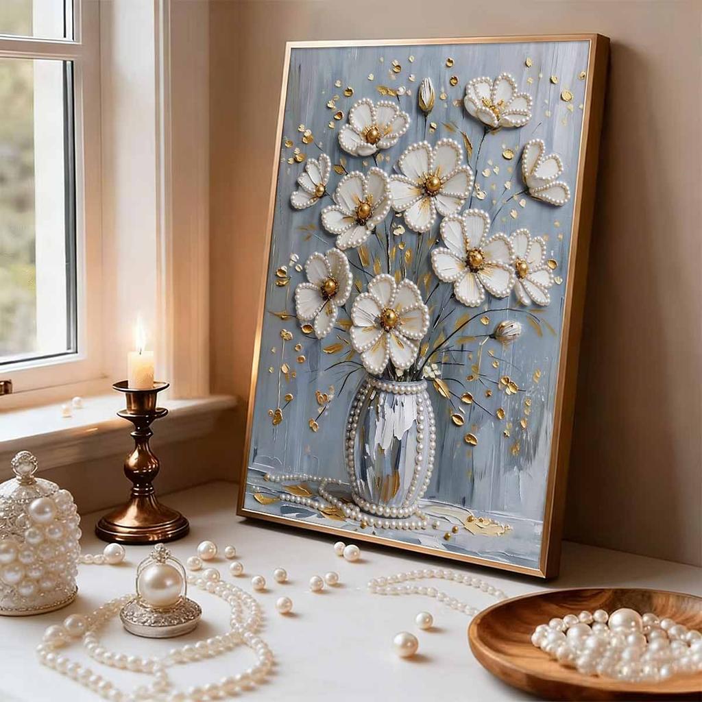 5D DIY Frameless Pearl Painting Flower Pattern Painting Kit, Suitable for Home Living Room Bedroom and Other Wall Decoration Art Paintings