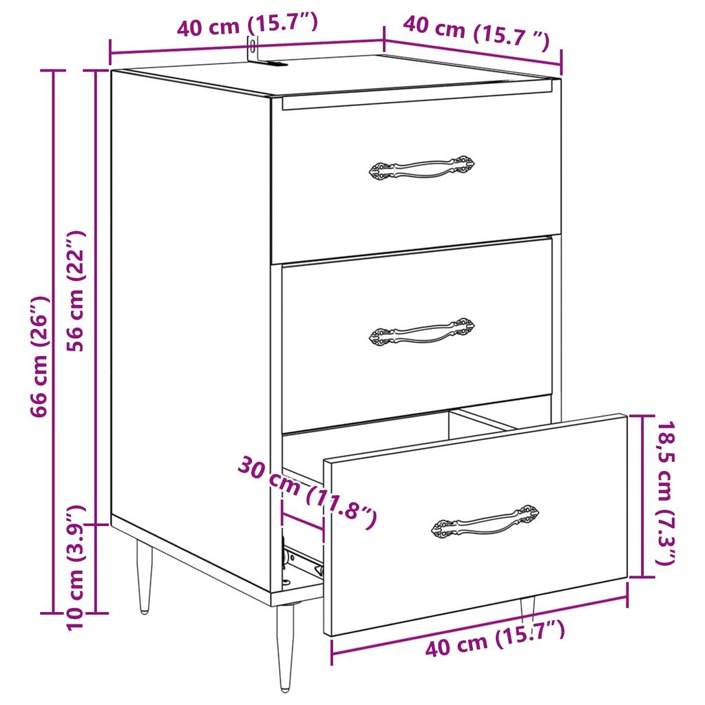 Nightstand with Drawers Reclaimed Wood Look 40 x 40 x 66 cm Engineered Wood