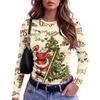 Damen Slim Fit T-Shirt mit Weihnachtsdruck, Langarm, Rundhalsausschnitt für die Feiertagsparty und Freizeitkleidung