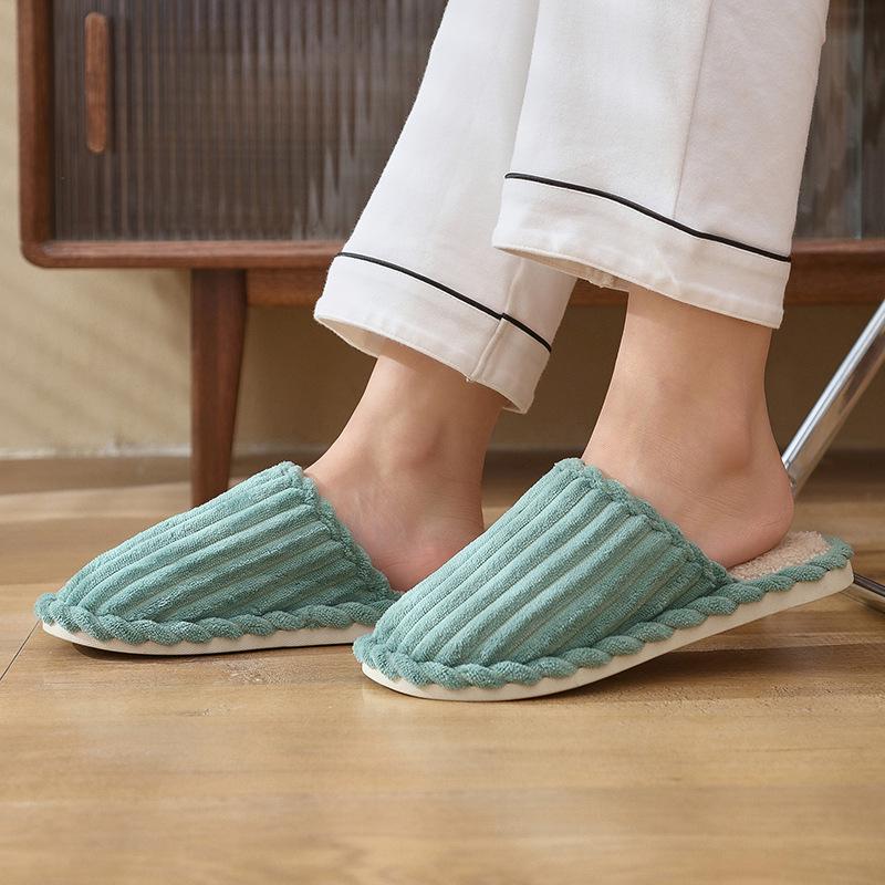 Warm Striped Non-Slip Fluffy Cotton Slippers for Men & Women
