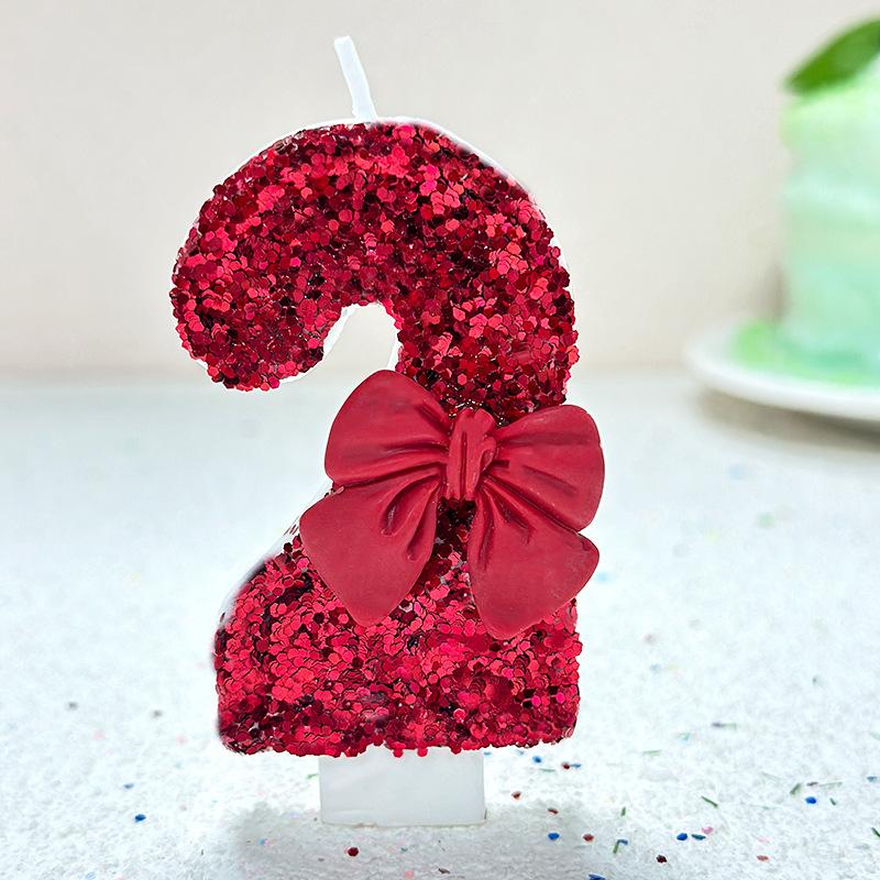 1pcs Number 0-9 Girl's Heart, Red Bow Candles, Birthday, Year One, Children's Coming of Age, Proposal, Anniversary Party Candles