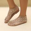 Lightweight Women's Colorful Rhinestone Sandals, Breathable Flat Mesh Glitter Beach Shoes for Water Seaside