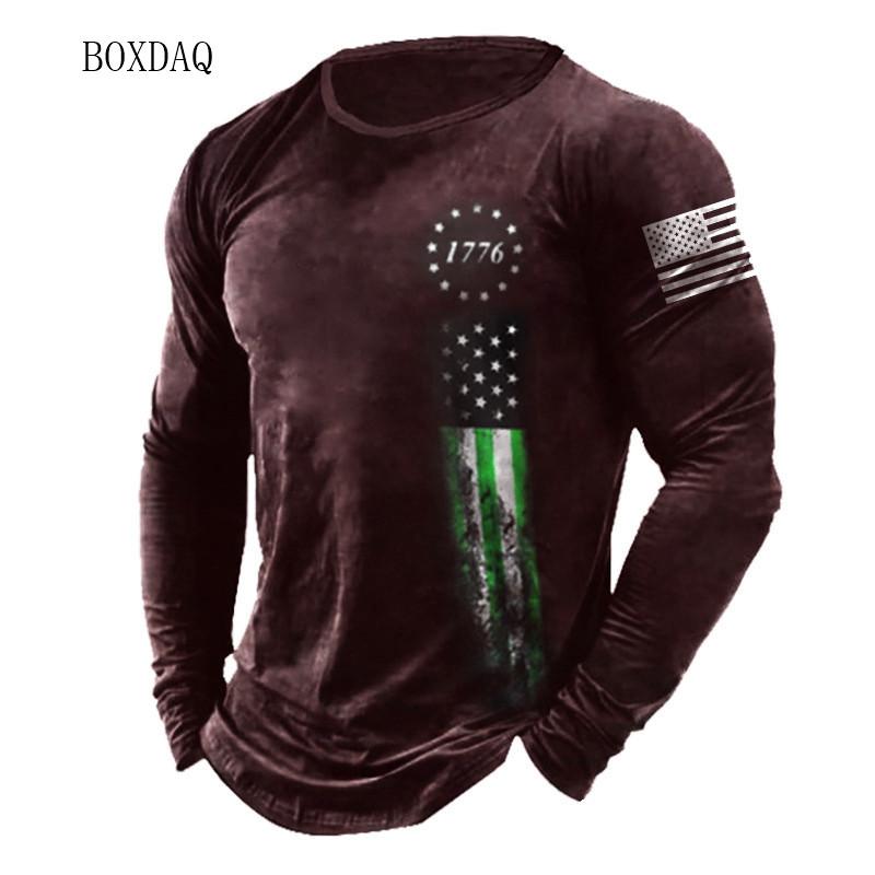 Camisetas Con Patrón De Bandera Americana Para Hombre, Ropa Informal De Manga Larga Con Estampado 3d, Moda Urbana, Talla Grande 6XL, Primavera Y Otoño